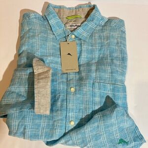 Tommy Bahama Shirt Ventana Plaid Blue Embossed ST325395 LS New Large L